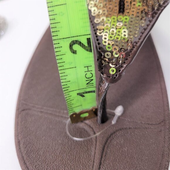 BROWN Sparkly Size 8 Summer Wedge Sandals Rhinestone Embellish Comfy Flip Flops - Picture 10 of 12
